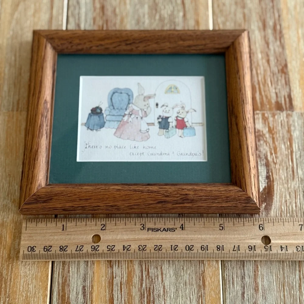 Vintage Yours Mine Ours Framed Bunny Print Message To Grandma And Grandpa